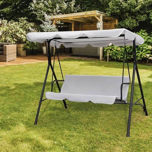 Alivio 3 Seater Swing Chair, Waterproof UV Resistant Swing Seat Padded, Heavy Duty Swing Chair Rocking Bench with Top Roof for Outdoor Patio Backyard Garden Beach (Grey)