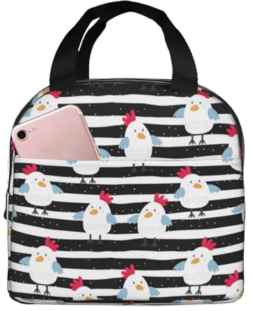 VOSERY Bolsa de almuerzo, lonchera para mujeres y hombres adultos, a rayas blancas y negras, bolsa de almuerzo aislada, a prueba de fugas, reutilizable, de gran capacidad, para el trabajo, oficina