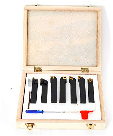 Konfiur Lot de 7 burins de tournage, 16 mm, outil de tournage, outil rotatif, tige de forage, support d'outils rotatifs avec plaques de coupe transversales en carbure de tungstène