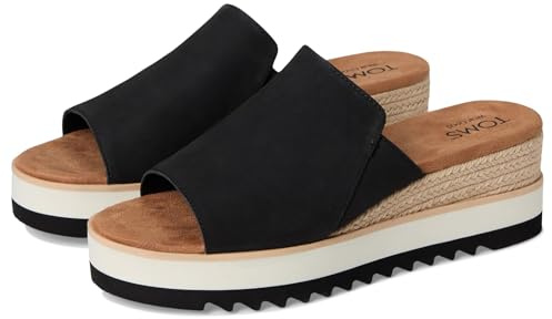 TOMS Women's Diana Mule Wedge Sandal, Black Leather, 7.5