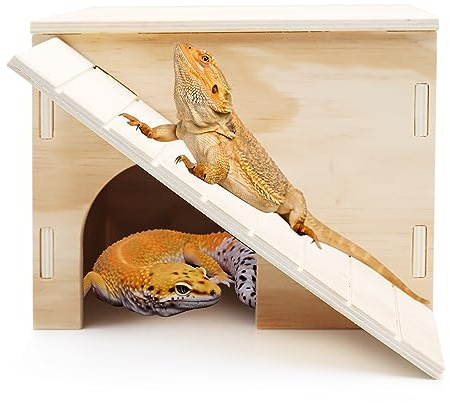 Grande cachette de dragon barbu, cachette de lézard en bois avec rampe d'escalade, habitat de reptile avec plate-forme de prélassement, accessoires de réservoir pour dragon, lézard barbu, caméléon,