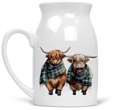 Noble & Page | Charming Highland Cow Milk Jug - Versatile Jug or Vase | Beautiful Hand Printed Gift - Scarf 1