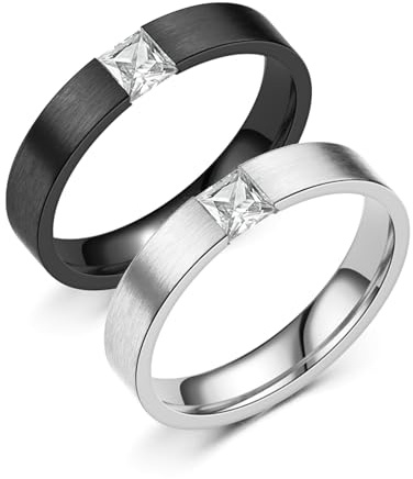 Daesar Freundschaftsringe Edelstahl mit Gravur, Verlobungsringe Paar 4MM Matt mit Zirkonia Partnerringe Personalisiert Pärchen Ringe für 2 Silber Gr.57 (18.1)& Schwarz Gr.63 (20.1)