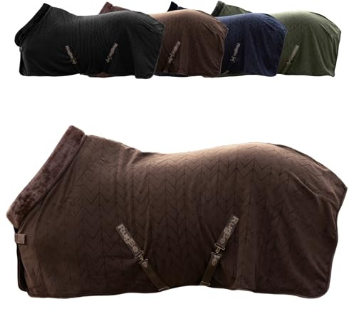 Covalliero - Fleecedecke | Pferde Abschwitzdecke | Transportdecke mit Brustschnalle, Schweifriemen & Kreuzgurten | super weich & atmungsaktiv | Pferdedecke in Coffee | Größe 145cm
