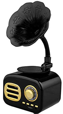 asdchZen Tourne-Disque, Gramophone, Haut-Parleur Rétro Vintage Gramophone Bluetooth Tourne-Disque Radio Stéréo Boîte De Son Mini Wir,BlackOne Size