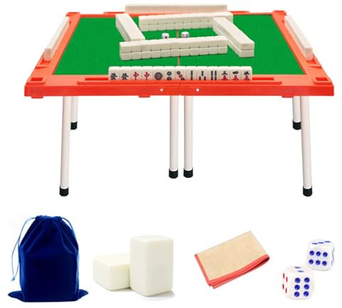 Hopfällbara bord för Mahjong-spelare, Mahjong Square Card Game Bord med Mahjong Set, Kinesiskt Mahjong Game Set för Mahjong Poker Domino