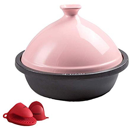 Tagine PotCasserole Dishes with Lids Cast Iron Tagine with Ceramic Dome, Tajine Cooking Pot for Different Cooking Styles (Pink)