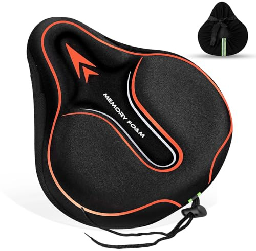 MSDADA Housse de siège de vélo en Mousse à mémoire de Forme rembourrée, Coussin de vélo Doux pour Homme et Femme, Accessoire de vélo Confortable pour vélo, extérieur et intérieur (Orange)