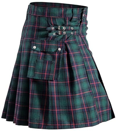 Colorful House Mens Scottish Kilt,Traditional Highland Adult Grid Printing Bottoms Tartan Utility Kilt(Green Blue01,S)