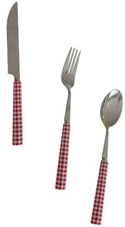 EXHUMKY 1ensemble Couverts Céramique à Motif à Carreaux Couteau à Steak Fourchette Et Cuillère Pour Repas Western Pratique Et Élégant