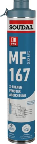 Soudal MF 167 Click & Fix Hellgrau 750ml - Elastischer Füll- und Dämmstoff - Luftdichter Montageschaum für Fenster & Türen
