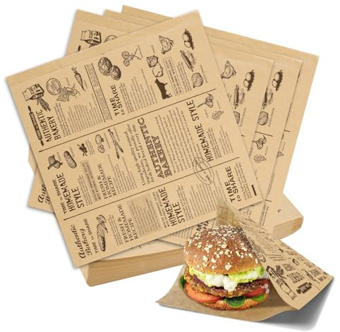 FRUHLING Burger Papier Fettdicht, 100 Stück, 18 x 18 cm