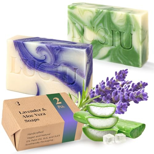 lubiu Sapone Naturale Artigianale – Saponetta Solida per Corpo, Viso e Mani – Set Lavanda + Aloe Vera (2×100 g)