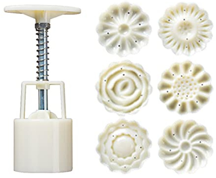 Moon Cake Mold Press 6 Motif Stamps 50g Mooncake Flower Round Bakeware Cookie Cutter DIY Cake Decoration Tool Hand-Pressure Biscuit