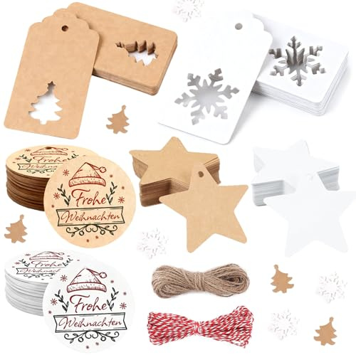 Anhänger Weihnachten,150 Stück Weihnachtsanhänger,Geschenkanhänger Weihnachten,Kraftpapier Etiketten,Christmas Tags,für Weihnachts Geschenk Label Präsentieren Dekoration