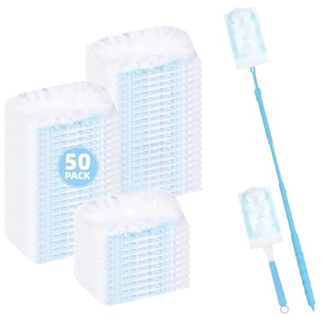 TSLEU 52 Stück Staubmagnet Kompatibel mit Swiffer Mikrofaser Staubmagnet Nachfüllpack, Einweg Staubwischer gegen Staub für Zuhause Büro, Reinigen von Tierhaare Staub(50 Tücher + 2 Griffe, Blau)