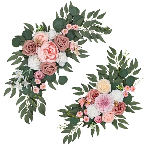 Qeedy Wedding Arch Flowers Set of 2, Artificial Flowers for Decoration for Wedding Ceremony Backdrop, Wedding Floral Arrangement for Arch, Wedding Welcome Signs, Reception Decor (Dusty Rose)