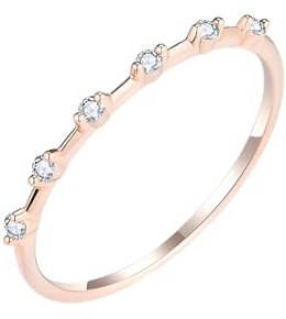 Whoiy Verlobungsringe Rotgold 14K, Stapeln 0.07ct Diamant Eheringe 585 Echt Gold Trauringe für Damen Gr. 62 (19.7)