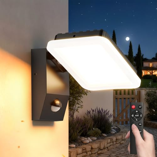 Außenwandleuchte Außenlampe mit Bewegungsmelder Fernbedienung,32W 3000K Warmweiß Wandleuchte Innen Außen mit Schwenkbar LED Panel,IP65 Wasserdicht Wandlampe Aussenleuchte für Garage Garten Hof
