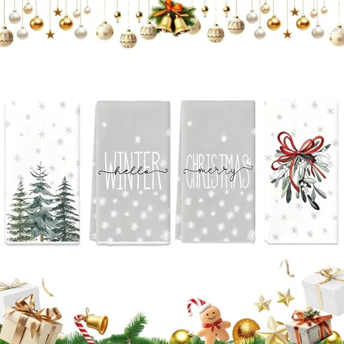 4 Stück 40x60 cm Geschirrtücher Weihnachten, Weihnachtengeschirrtücher, Saugfähig und Schnell Trocknende, Truck Weihnachtsbäume Geschirrtücher Weihnachten Küchenhandtücher Geschirrspüler Baumwolle