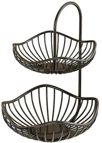 LZTET Fruit Basket,Baskets For Kitchens,Kitchen Countertop Rack,Two Tiered Holder Bread And Veg,Multipurpose Food Organizer Shelf,Etagere In Keeping Fruit,Vegetables(S,Black)