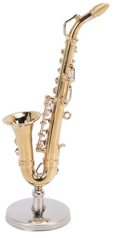 SUNGOOYUE Saxofón en Miniatura, Mini Instrumento Musical, Réplica Tenor de Latón, Coleccionable, 3,3 Pulgadas, Chapado en Oro, con Caja de Almacenamiento para Amantes de la Música,