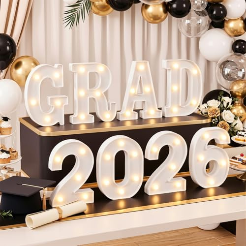 OLANRUN Graduation Decorations 2026, 8 Pcs LED Marquee Light Up Letters'GRAD 2026', Class of 2026 Graduation Party Decoration for Preschool Nursery Primary School Leavers High School College
