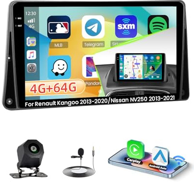Roinvou 4+64G Radio Android 15 para Renault Kangoo 2013-2020/Nissan NV250 2013-2021 Incell Screen Carplay Android Auto, 9'' Pantalla Táctil Estéreo Radio GPS Bluetooth EQ RDS FM SWC Cámara Trasera