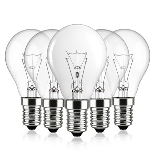 5 Pack Oven Light Bulb E14 SES 40W Wax Melt Bulbs Heat Resistant 300°C, Dimmable Lava Lamp Warm White 2700K Small Edison Screw Bulb Compatible with Neff Bosch, G45 Golfball Bulb for Microwave Lamp