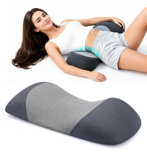 Mvellir Lumbar Support Pillow for Bed, Memory Foam Back Support Pillow for Lower Back Pain Relief, Back Bolster Pillow for Side, Back & Stomach Sleepers, Lower Back Pillow for Sleeping, Car, Sofa