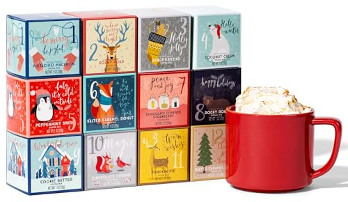 Thoughtfully Gourmet, Weihnachts-Kakao Geschenkset, leckere Geschmacksrichtungen mit Cookie Butter, Kürbiskuchen und mehr, 12 Stück