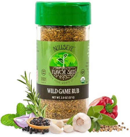 Organic Wild Game Rub - Bullseye by Flavor Seed, Premium Seasoning for Venison, Elk, Duck, and More, Meat Seasoning Gift for Hunters - Gluten-Free, Non GMO, Keto Friendly, 2oz Shaker Jar