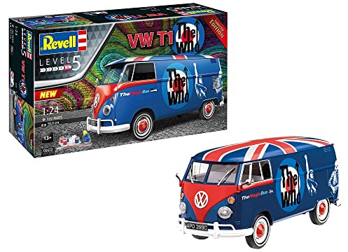Revell Geschenkset VW T1 Tour-Bulli The Who, Fan-Edition, originalgetreuer Automodellbausatz für Fortgeschrittene, Starter Kit mit Basis-Zubehör