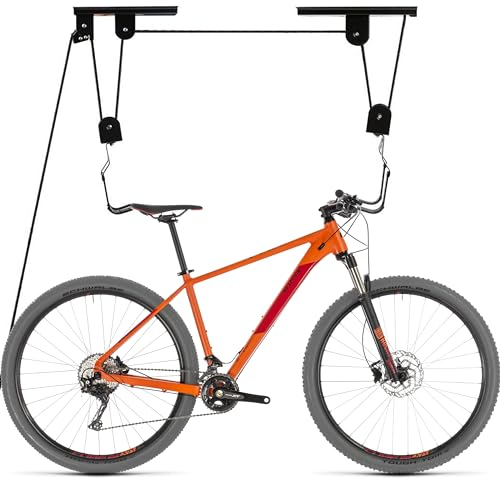 Retoo Elevador de Bicicleta, Soporte Bicicleta Suspensión, Capacidad de Carga 20 kg, Montaje en Techo, Almacenamiento de Garaje, Portabicicletas, Adultos, Longitud de la Cuerda 15m, Negro