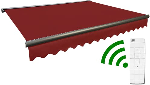 Arilco Elektrische Vollkassettenmarkise Kassettenmarkise Gelenkarmmarkise Markise Sonnenmarkise Sonnenschutz in vielen Farben und Größen wählbar in der Kassettenfarbe Anthrazit (5m x 3m, Weinrot)