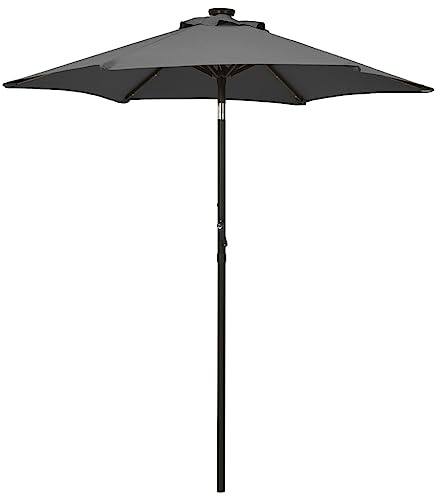 vidaXL Sonnenschirm mit LED-Leuchten Ampelschirm Gartenschirm Marktschirm Strandschirm Schirm Kurbelschirm Terrassenschirm Anthrazit 200x211cm Aluminium