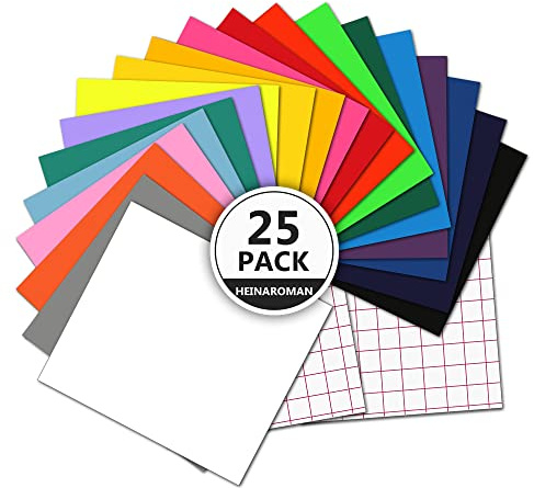 Vinylplotter Självhäftande, 23 ark 29,7 cm x 21 cm Plotterark med Permanenta Självhäftande Ark, 2 överföringsark, 23 färger Permanenta Vinylark för Cut, Scrapbooking, Skyltar