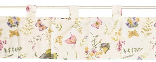 Scheiben-Gardine mit Schlaufen als blickdichter Vorhang in 30 x 150 cm - Landhaus-Stil Bistrogardine bunte Frühling Sommer Blumen - Moderne Kurzstore Küchen-Gardine Wohnzimmer Wohnwagen