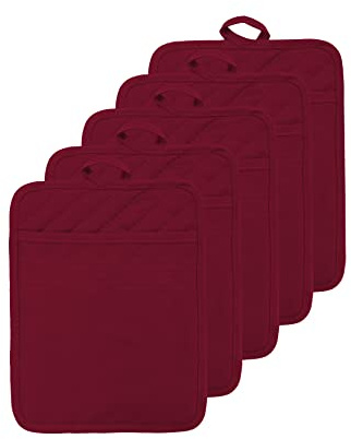VEIKERY Sottobicchiere da forno con tasca, in cotone, resistente al calore, per cucinare e cuocere al forno, quadrato, 17,8 x 22,9 cm (rosso bordeaux, 5)