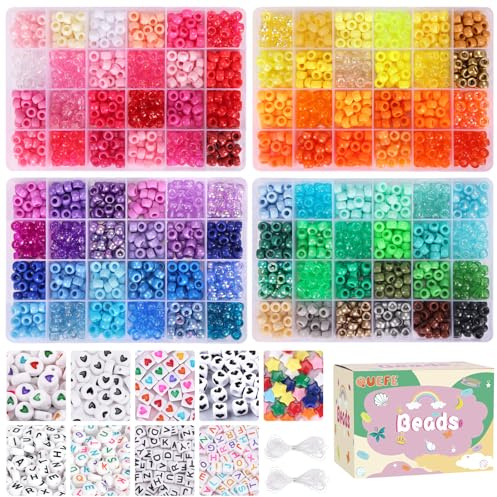 QUEFE 3250-teiliges Pony-Perlen-Set, Kandi-Perlen, 2400 Stück, Regenbogen-Perlen in 96 Farben, Schmuck, Halsketten