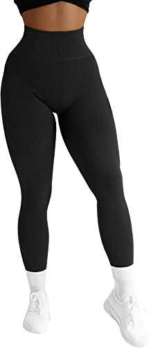 RXRXCOCO High Waist Gerippte Sport Leggings Damen Lang Blickdicht Nahtlose Kompressions Sporthose Gym figurbetonte Laufhose