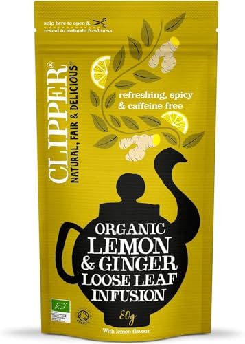 Clipper Tea Organic Lemon & Ginger Loose Leaf Tea 80 Grams (Set of 6, Total 480 Grams) | Resealable for Freshness