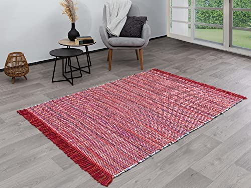 Steffensmeier Handwebteppich Nango | Fußbodenheizunggeeignet | Antistatisch | Rot, handgewebt, Größe: 60x90 cm