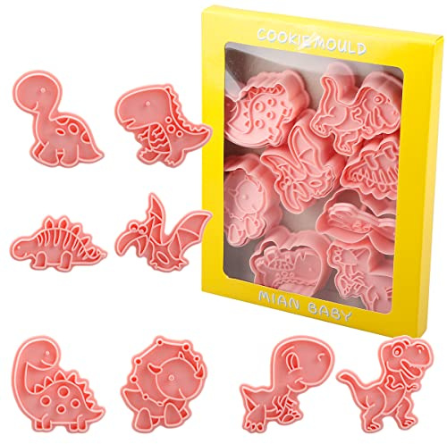 Dinosaur Cookie Cutter Set, GLADFRESIT 8Pcs 3D Dinosaur Biscuit Cutters for Children's Birthday Party, Pastry, Fondant, Cake Decoration