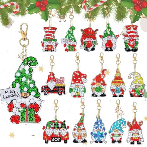 Johiux 15 Stück Diamond Painting Weihnachten Anhänger,Weihnachten Bastelset Kinder,Diamond Painting Kinder,Weihnachtsbasteln Schlüsselanhänger,Geschenk für Jungen und Mädchen,Weihnachtsbaum Deko