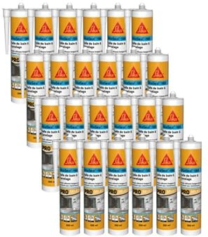 Lot de 24 mastics silicone SIKA Sikaseal-180 Salle de bain & carrelage - Blanc - 300ml
