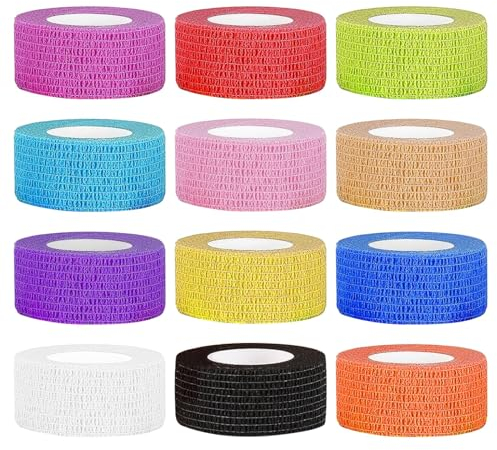 Vordpe 12 rotoli di bendaggio autoadesivo 2,5 cm x 4,5 m, nastro adesivo sportivo coesivo, bendaggio elastico per dita, polsi, dita (multicolore)