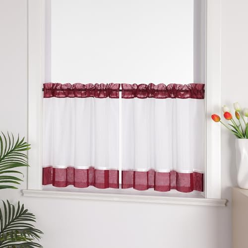 Joyswahl Leinenoptik Scheibengardine im Landhausstil »Jasmin« Cáfe Gardinen Transparent Kurz Küchengardinen Bistrogardinen Wohnzimmer Rot HxB 45x120cm 1 Stück