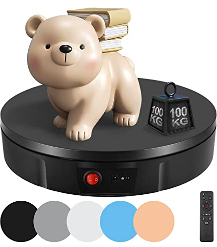 Plateau Tournant Electrique, Couleeur 30CM 100KG Présentoir Tournant, Direction à 360° et Vitesse Réglables Plateau Tournant de Photographie avec 5 Panneaux de Fond et Télécommande(Noir)