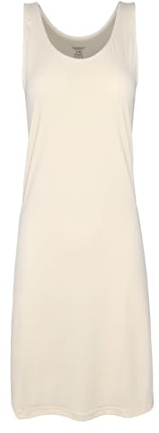 BestSale247 Damunderklänning med breda remmar, kort ca 90 cm eller lång ca 120 cm – underkjolar nattlinne, Beige lång, S-M